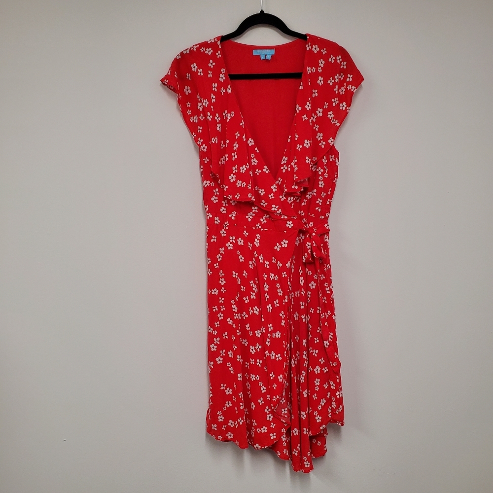 Draper James RSVP Wrap Dress L Red Floral Party Wedding Guest Vacation Flowy